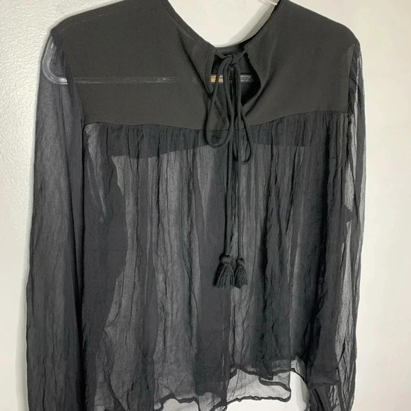 Free People Sheer black embroidered Top Size S/P - Picture 3 of 8